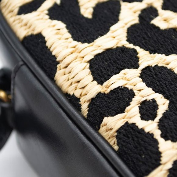 YSL Monogram Camera Lou Medium Jaguar Pattern Raffia Black Leather Shoulder Bag - Picture 11 of 12